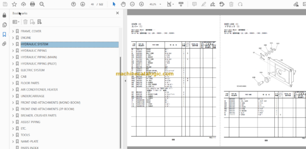 Hitachi ZX190LC-5B ZX190LCN-5B Hydraulic Excavator Parts Catalog & Equipment Components Parts Catalog