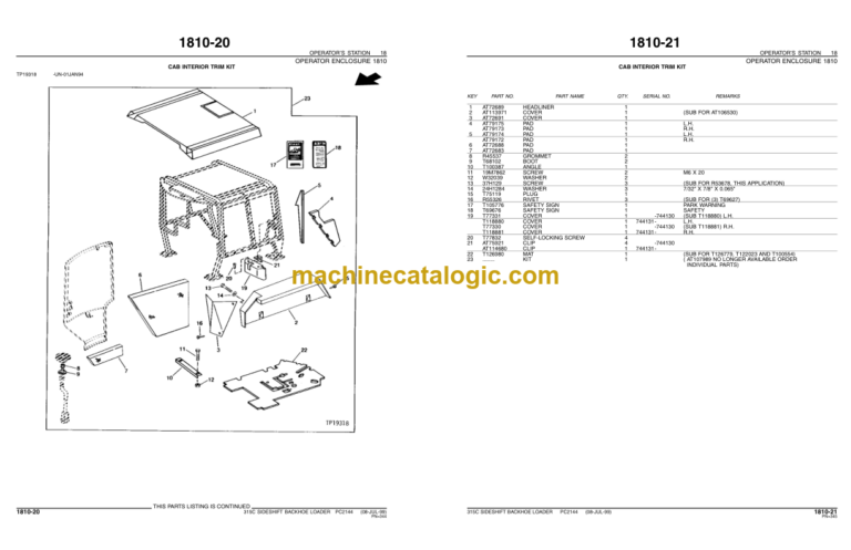 John Deere 315C SIDESHIFT BACKHOE LOADER Parts Catalog