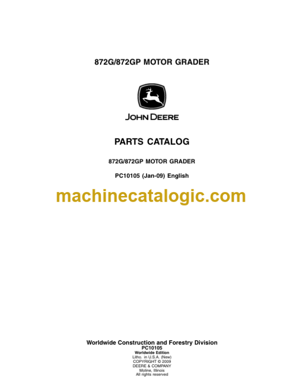 John Deere 872G 872GP MOTOR GRADER Parts Catalog