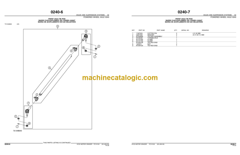 John Deere 872G 872GP MOTOR GRADER Parts Catalog