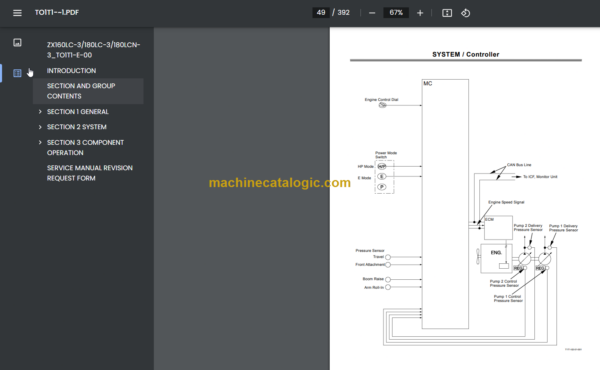 Hitachi ZX160LC-3 ZX180LC-3 ZX180LCN-3 Hydraulic Excavator Technical and Workshop Manual