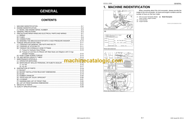 Kubota KX018-4 Excavator Workshop Manual