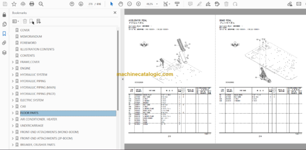 Hitachi ZX190W-5B Wheeled Excavator Parts Catalog & Equipment Components Parts Catalog