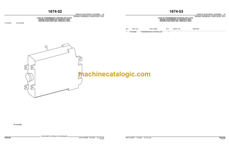 John Deere 844K Loader Parts Catalog
