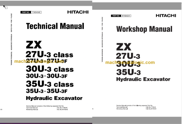 Hitachi ZX27U-3 ZX30U-3 ZX35U-3 Hydraulic Excavator Technical and Workshop Manual