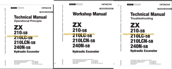 Hitachi ZX210-5B ZX210LC-5B ZX210LCN-5B ZX240N-5B Hydraulic Excavator Technical and Workshop Manual