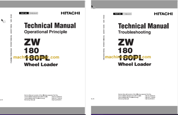 Hitachi ZW180 ZW180PL Wheel Loader Technical and Workshop Manual