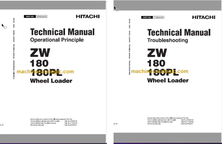 Hitachi ZW180 ZW180PL Wheel Loader Technical and Workshop Manual