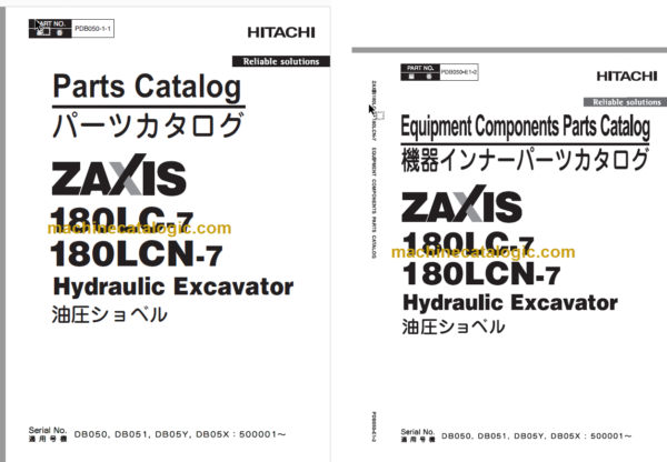 Hitachi ZX180LC-7 ZX180LCN-7 Hydraulic Excavator Parts Catalog & Equipment Components Parts Catalog