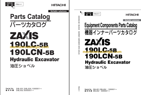 Hitachi ZX190LC-5B ZX190LCN-5B Hydraulic Excavator Parts Catalog & Equipment Components Parts Catalog