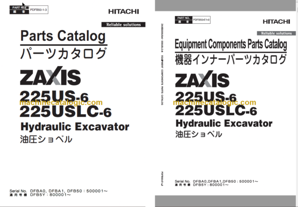 Hitachi ZX225US-6 Hydraulic Excavator Parts Catalog & Equipment Components Parts Catalog