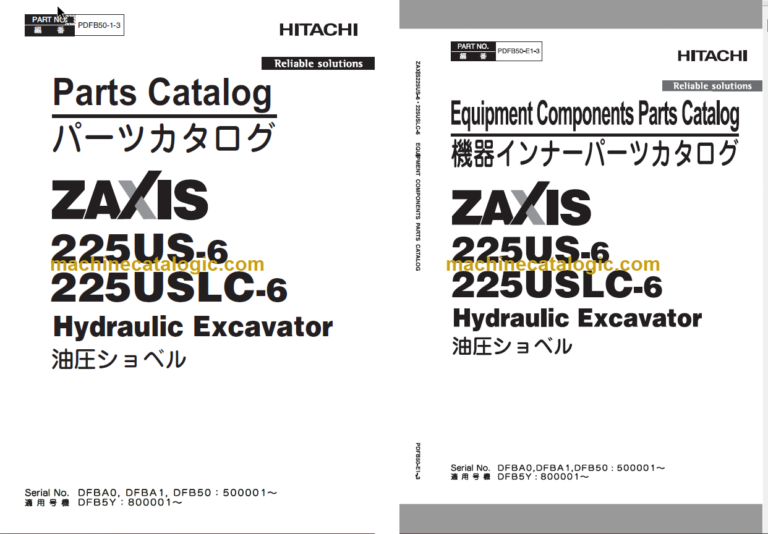 Hitachi ZX225US-6 Hydraulic Excavator Parts Catalog & Equipment Components Parts Catalog