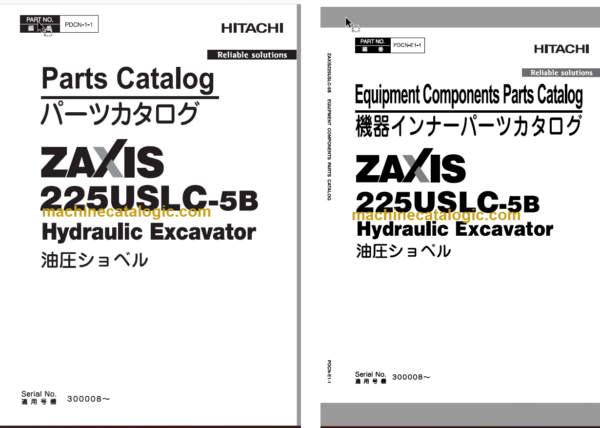 Hitachi ZX225USLC-5B Hydraulic Excavator Parts Catalog & Equipment Components Parts Catalog