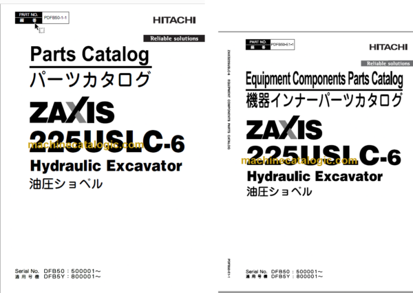 Hitachi ZX225USLC-6 Hydraulic Excavator Parts Catalog & Equipment Components Parts Catalog