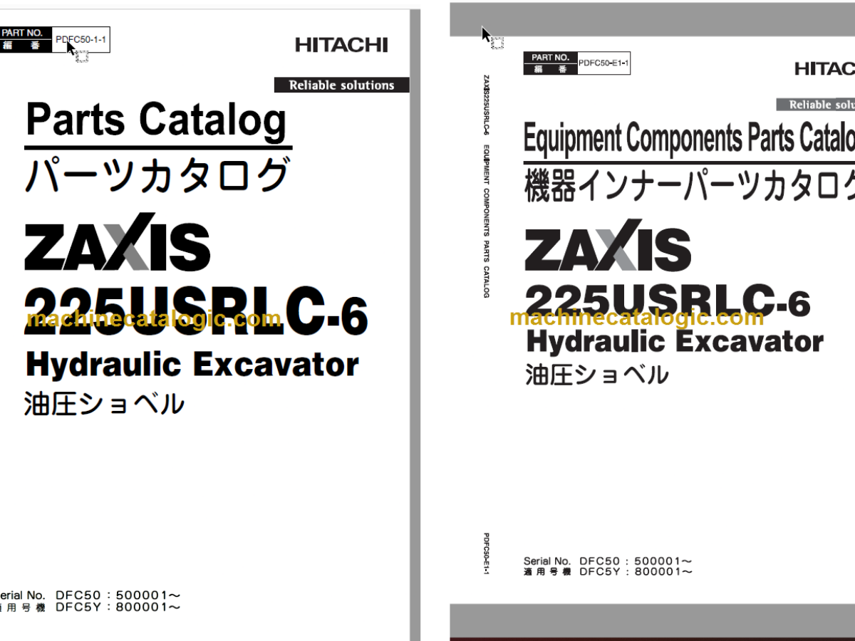 Hitachi ZX225USRLC-6 Hydraulic Excavator Parts Catalog & Equipment 