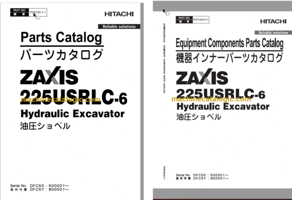 Hitachi ZX225USRLC-6 Hydraulic Excavator Parts Catalog & Equipment Components Parts Catalog