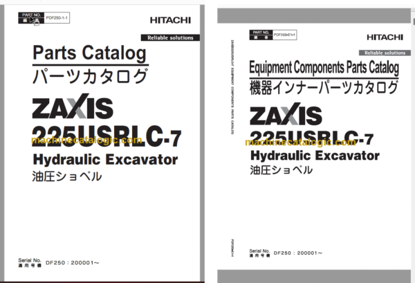 Hitachi ZX225USRLC-7 Hydraulic Excavator Parts Catalog & Equipment Components Parts Catalog