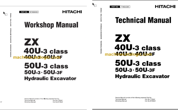 Hitachi ZX40U-3 ZX40U-3F ZX50U-3 ZX50U-3F Hydraulic Excavator Technical and Workshop Manual