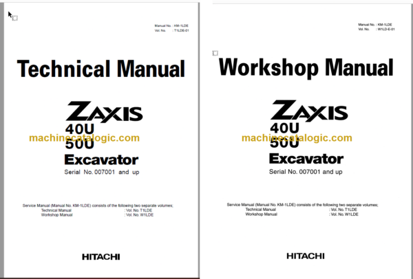 Hitachi ZX40U ZX50U Excavator Technical and Workshop Manual (Serial No. 007001 and up)