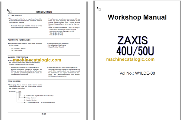 Hitachi ZX40U ZX50U Technical and Workshop Manual (Up to serial No. 007000)