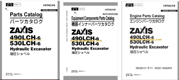 Hitachi ZX490LCH-6 ZX530LCH-6 Hydraulic Excavator Parts Catalog & Engine and Equipment Components Parts Catalog