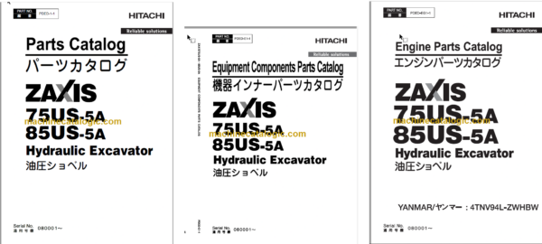 Hitachi ZX75US-A ZX85US Hydraulic Excavator Parts Catalog & Equipment Components Parts Catalog