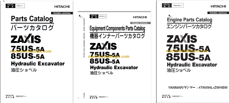 Hitachi ZX75US-A ZX85US Hydraulic Excavator Parts Catalog & Equipment Components Parts Catalog
