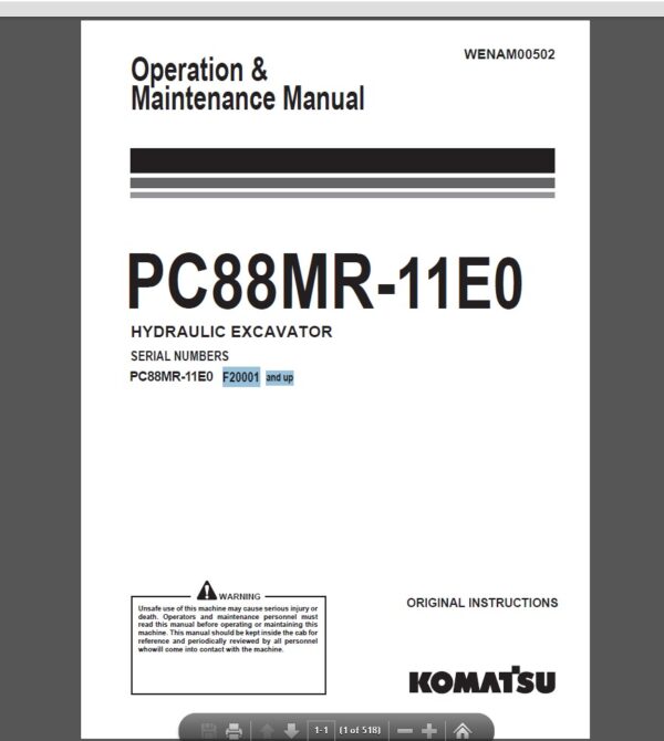 Komatsu PC88MR-11E0 Hydraulic Excavator Operation and Maintenance Manual