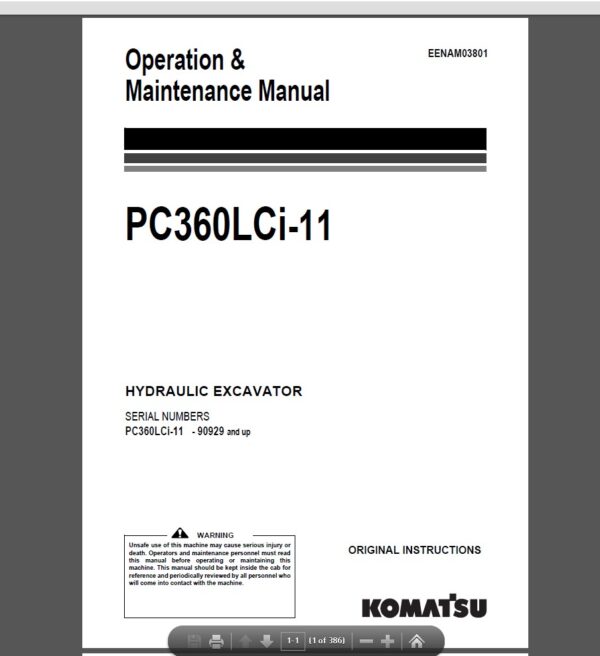 Komatsu PC360LCi-11 Hydraulic Excavator Operation and Maintenance Manual