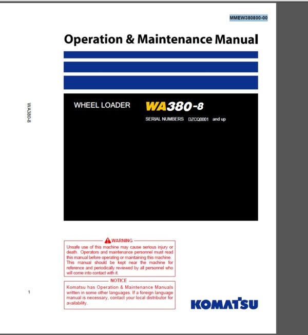 Komatsu WA380-8 Wheel Loader Operation and Maintenance Manual