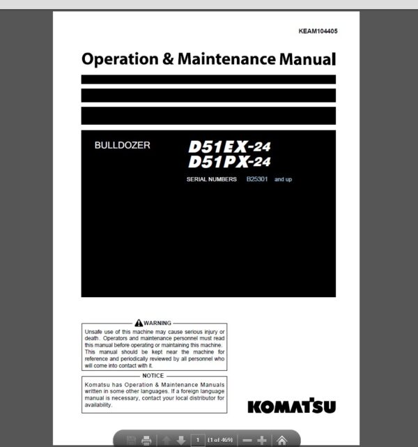Komatsu D51EX-24, D51PX-24 Bulldozer Operation and Maintenance Manual