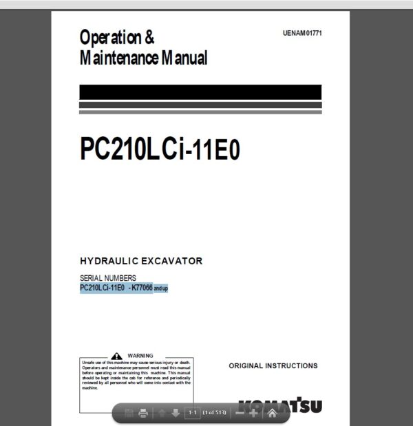 Komatsu PC210LCi-11E0 Hydraulic Excavator Operation and Maintenance Manual