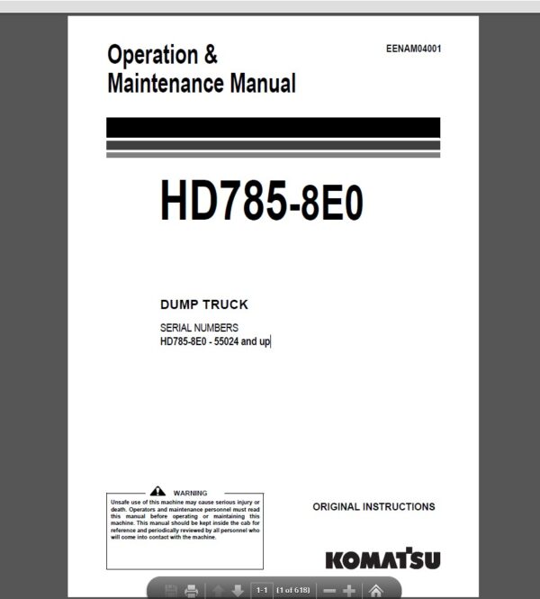 Komatsu HD785-8E0 Dump Truck Operation and Maintenance Manual