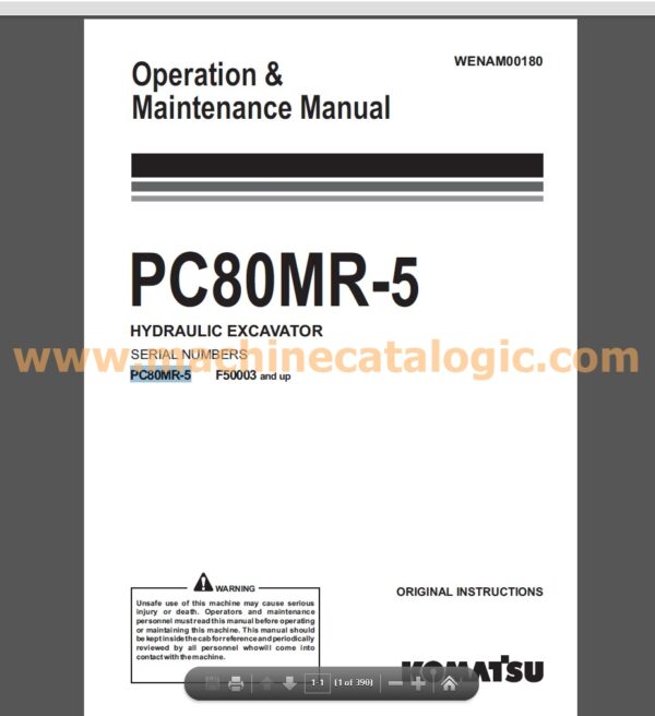 Komatsu PC80MR-5 Hydraulic Excavator Operation and Maintenance Manual