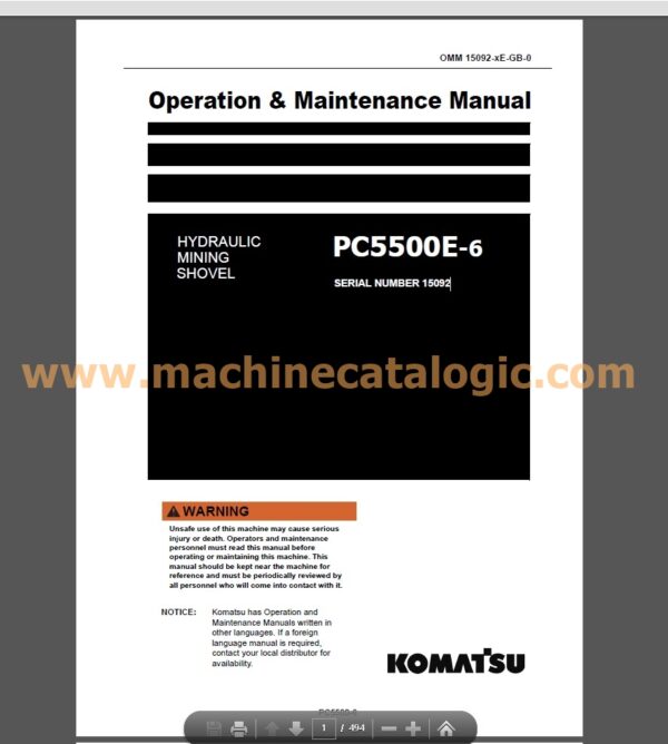 Komatsu PC5500E-6 Hydraulic Mining Shovel Operation and Maintenance Manual