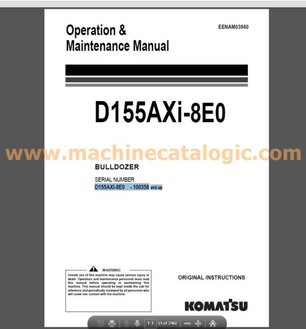 Komatsu D155AXi-8E0 Bulldozer Operation and Maintenance Manual