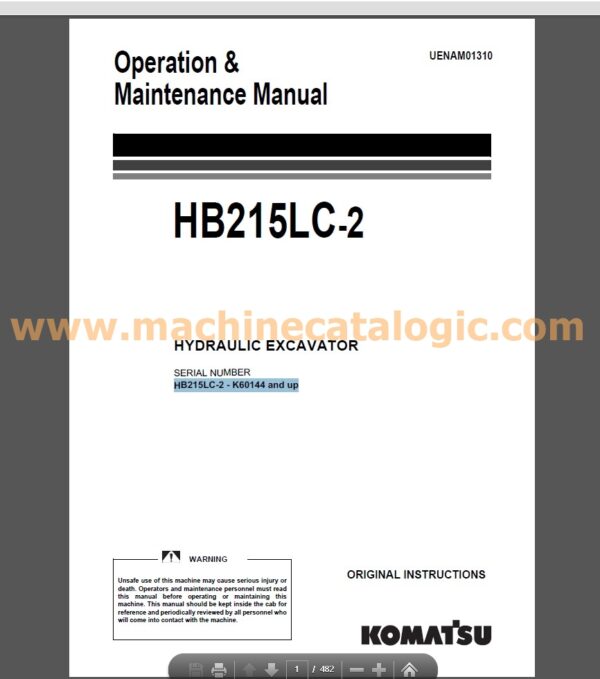 Komatsu HB215LC-2 Hybrid Crawler Excavator Operation and Maintenance Manual