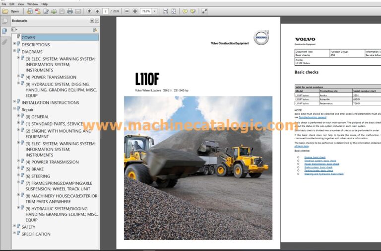 Volvo L110F Wheel Loader Repair and Service Manual