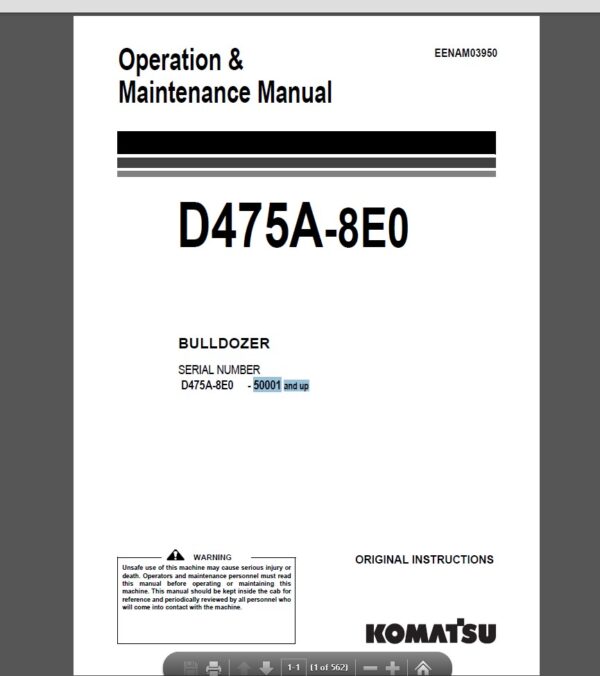 Komatsu D475A-8E0 Bulldozer Operation and Maintenance Manual