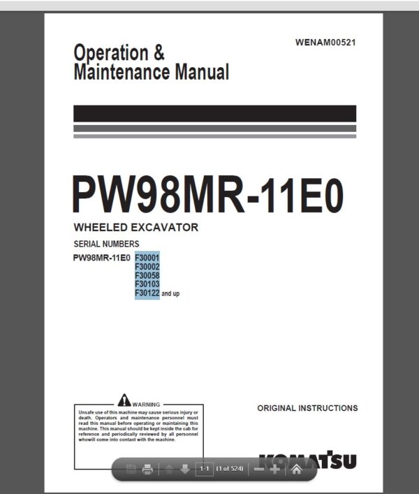 Komatsu PW98MR-11E0 Wheeled Excavator Operation and Maintenance Manual