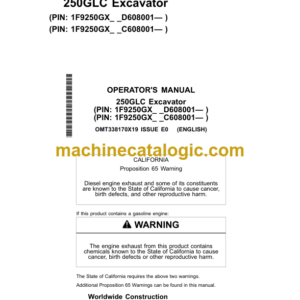 John Deere 250GLC Excavator Operators Manual (OMT338170X19)