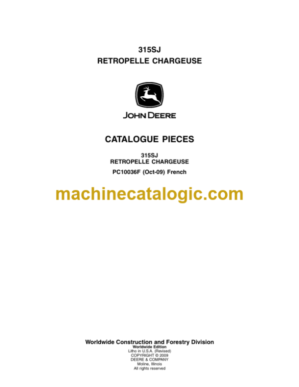John Deere 315SJ Retropelle Chargeuse Catalogue Pieces French (PC10036F)