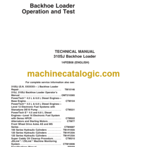 John Deere 310SJ Backhoe Loader Operation and Test Technical Manual (TM10848)