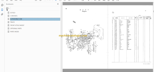 Hitachi JD792D Hydraulic Excavator Parts Catalog & Equipment Components Parts Catalog