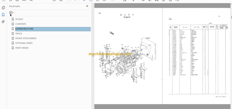 Hitachi JD792D Hydraulic Excavator Parts Catalog & Equipment Components Parts Catalog
