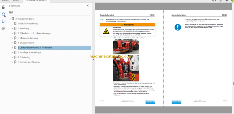 Sandvik LH621 Mining Loader Operator's and Maintenance Manual (L821D448 Swedish)