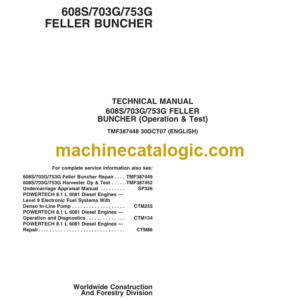 John Deere 608S 703G 753G Feller Buncher Technical Manual (Operation & Test)