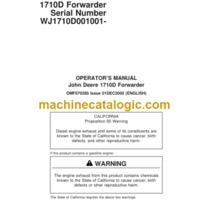 John Deere 1710D Forwarder Operators Manual (F070285)