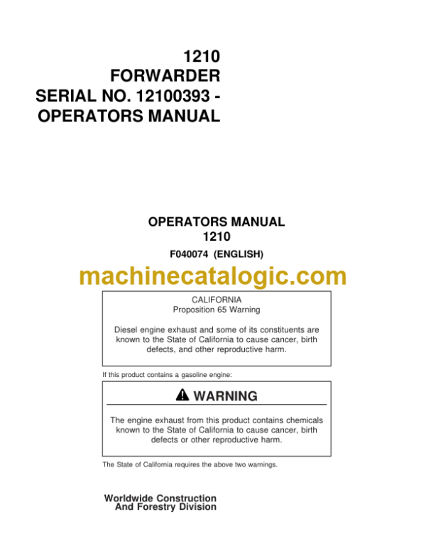 Timberjack 1210 Forwarder Operator's Manual