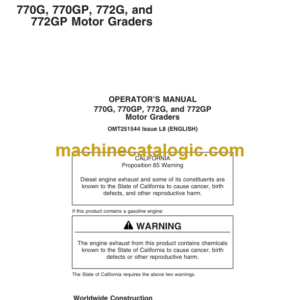 John Deere 770G 770GP 772G and 772GP Motor Graders Operators Manual (OMT251544)